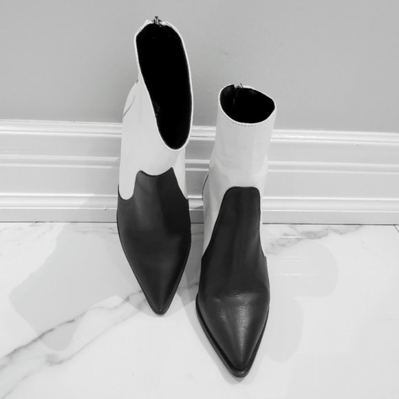 L'INTERVALLE Limited Edition Colour Block Leather Western Cowboy Ankle Boots - Picture 4 of 16